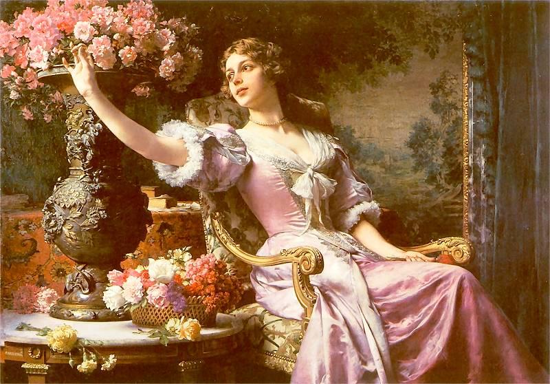 Wladyslaw Czachorski A lady in a lilac dress with flowers China oil painting art